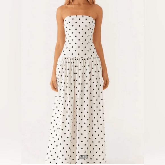 Elegant Polka Dot Strapless Maxi Dress - Picture 2 of 10